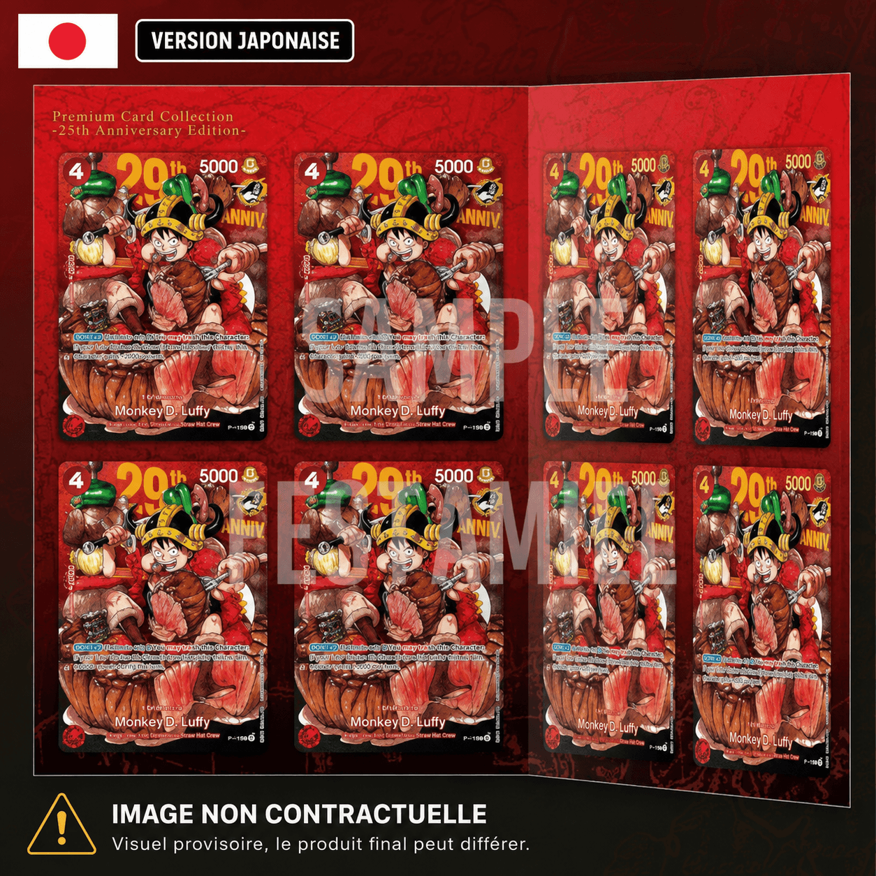 One Piece Luffy P-159 29th Anniversary JP – Lot 4 Normal + 4 Foil